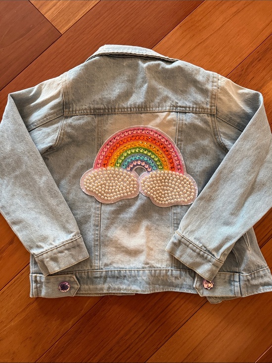 Lola + The Boys Other - Lola & the Boys Girls' Light Blue Denim Jacket with Rainbow Patch
